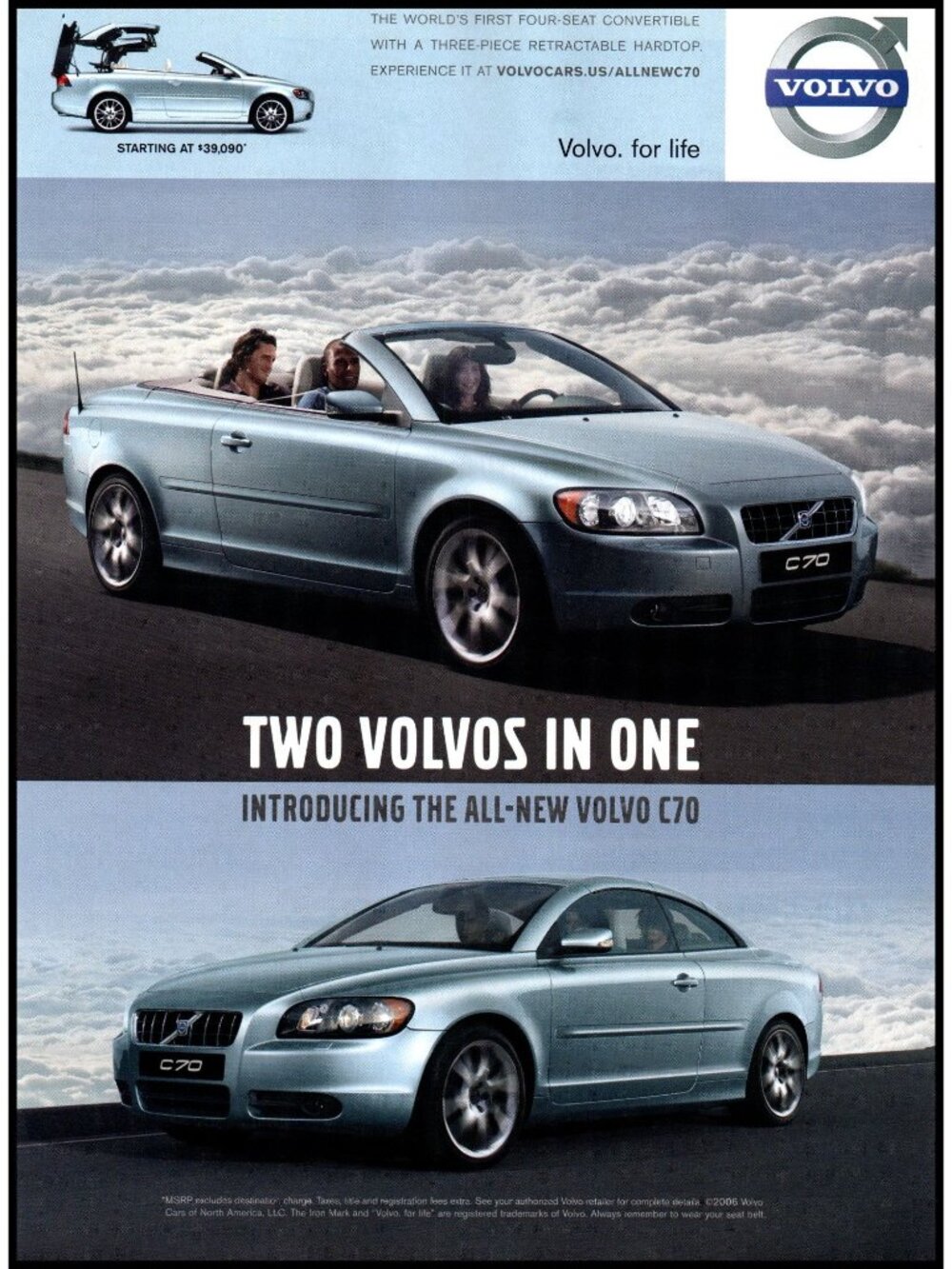 2007 Volvo C70 Hardtop Convertible Luxury Car Vintage Print Ad Sweden Wall Art